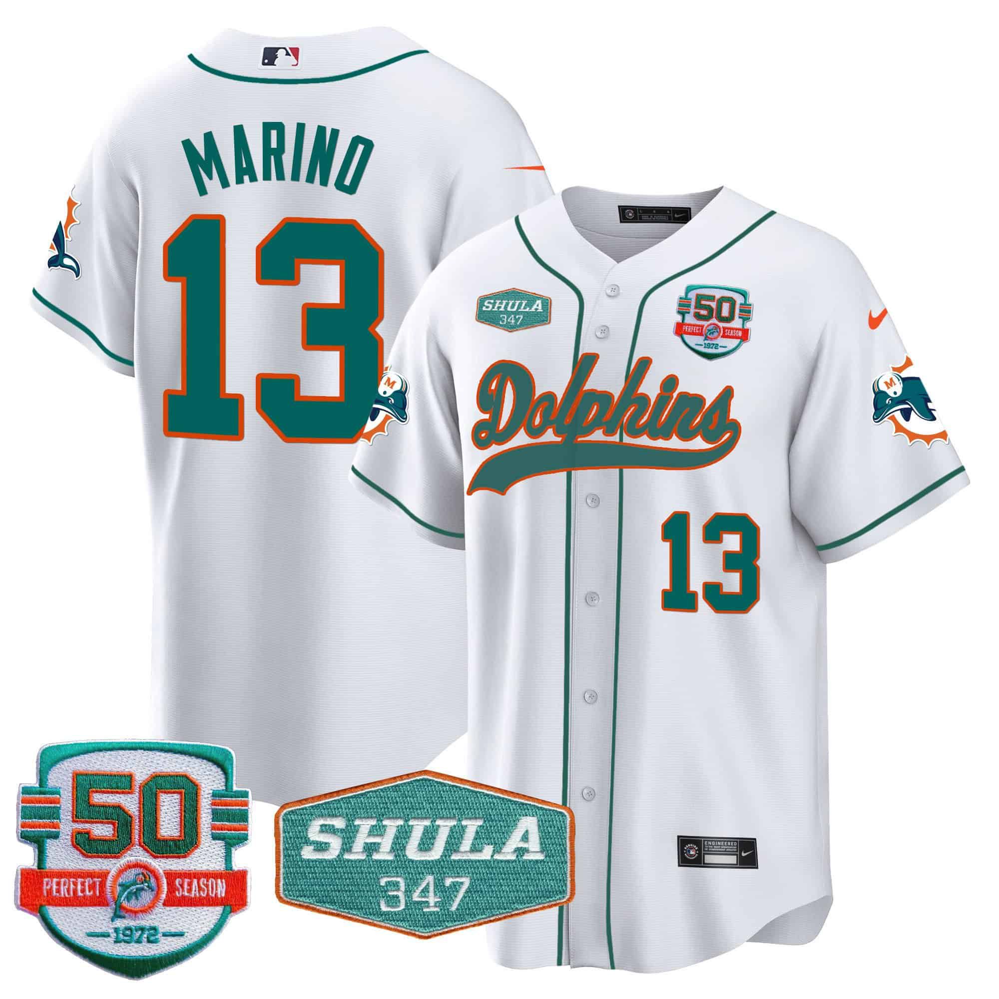 Men Miami Dolphins 13 Marino White 2024 Nike 50th Don Shula Memorial Patch Baseball NFL Jersey